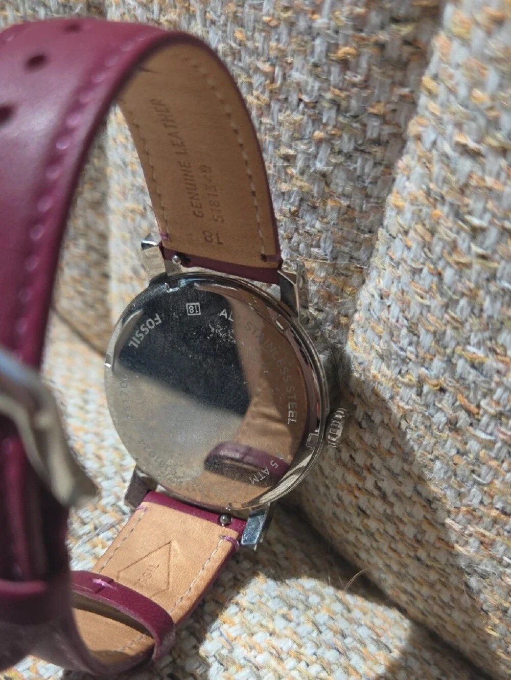 Fossil Pink Leather Strap Watch with Multicolor Geometric Dial